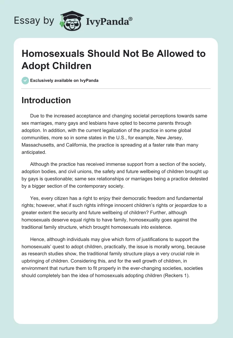 Homosexuals Should Not Be Allowed to Adopt Children. Page 1