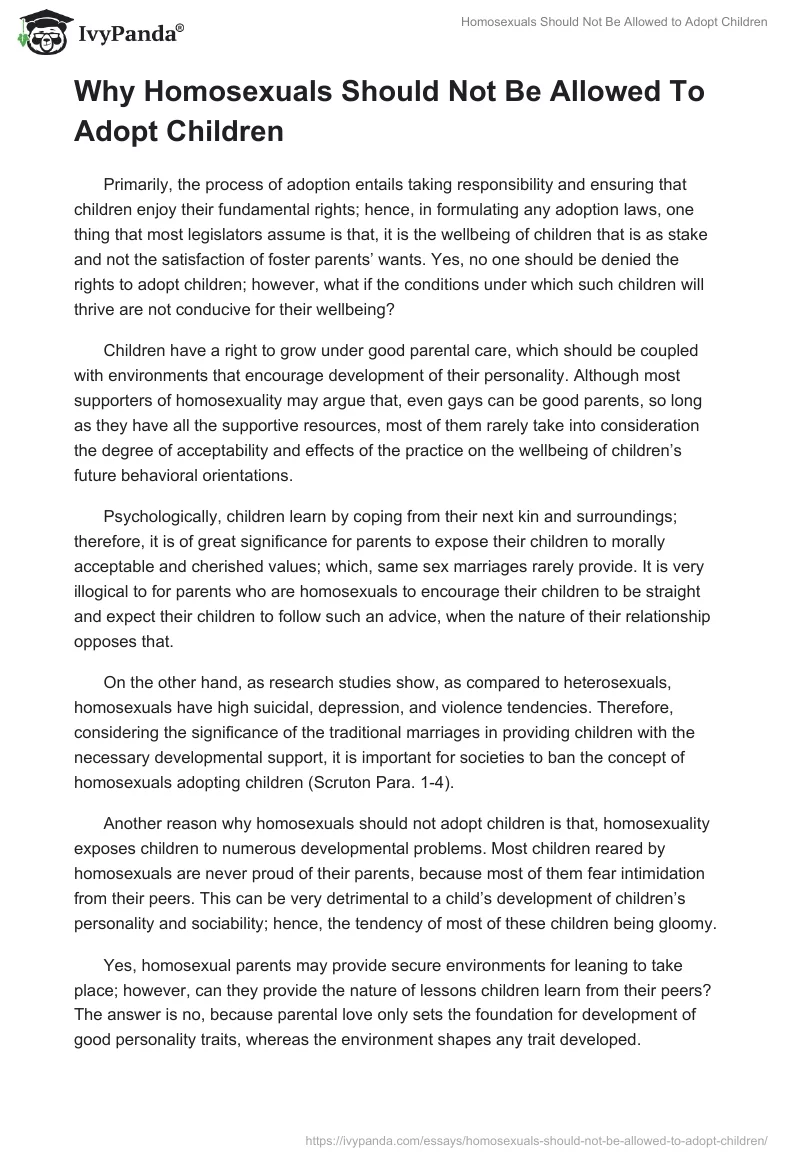 Homosexuals Should Not Be Allowed to Adopt Children. Page 2