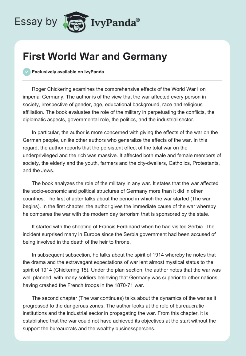 First World War and Germany. Page 1