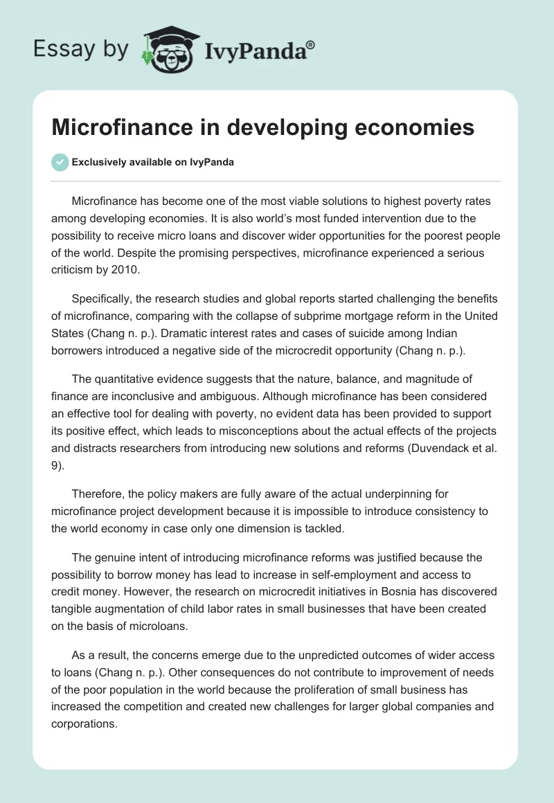 Microfinance in developing economies. Page 1