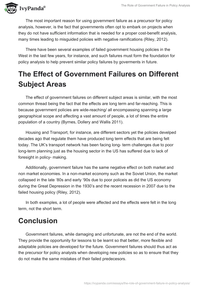 The Role of Government Failure in Policy Analysis. Page 2