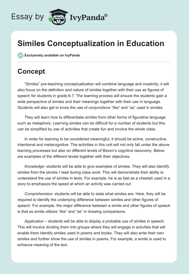 Similes Conceptualization in Education. Page 1