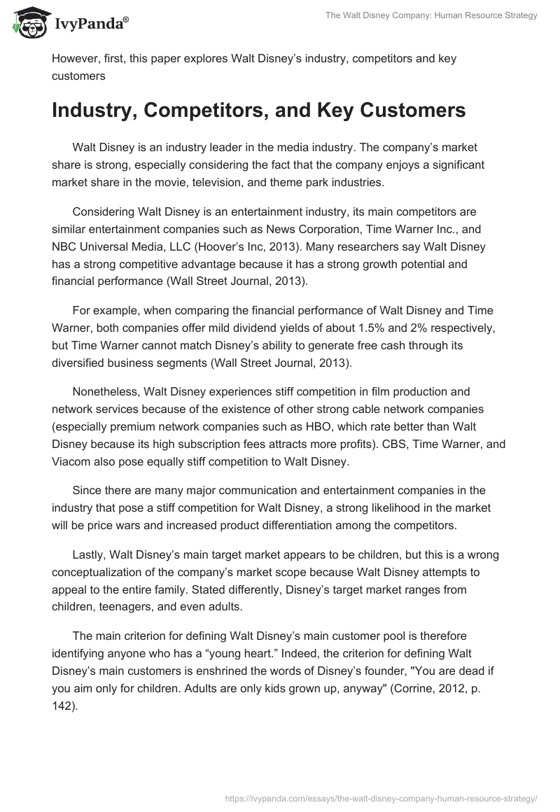 The Walt Disney Company: Human Resource Strategy. Page 2