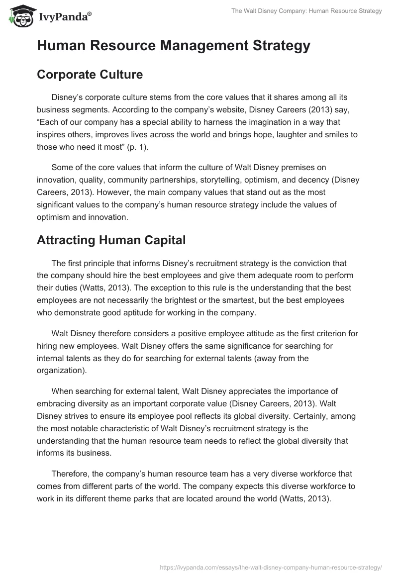 The Walt Disney Company: Human Resource Strategy. Page 3