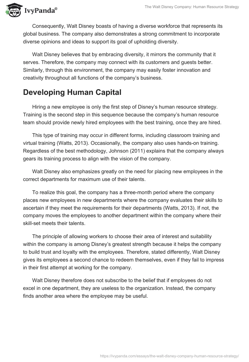 The Walt Disney Company: Human Resource Strategy. Page 4