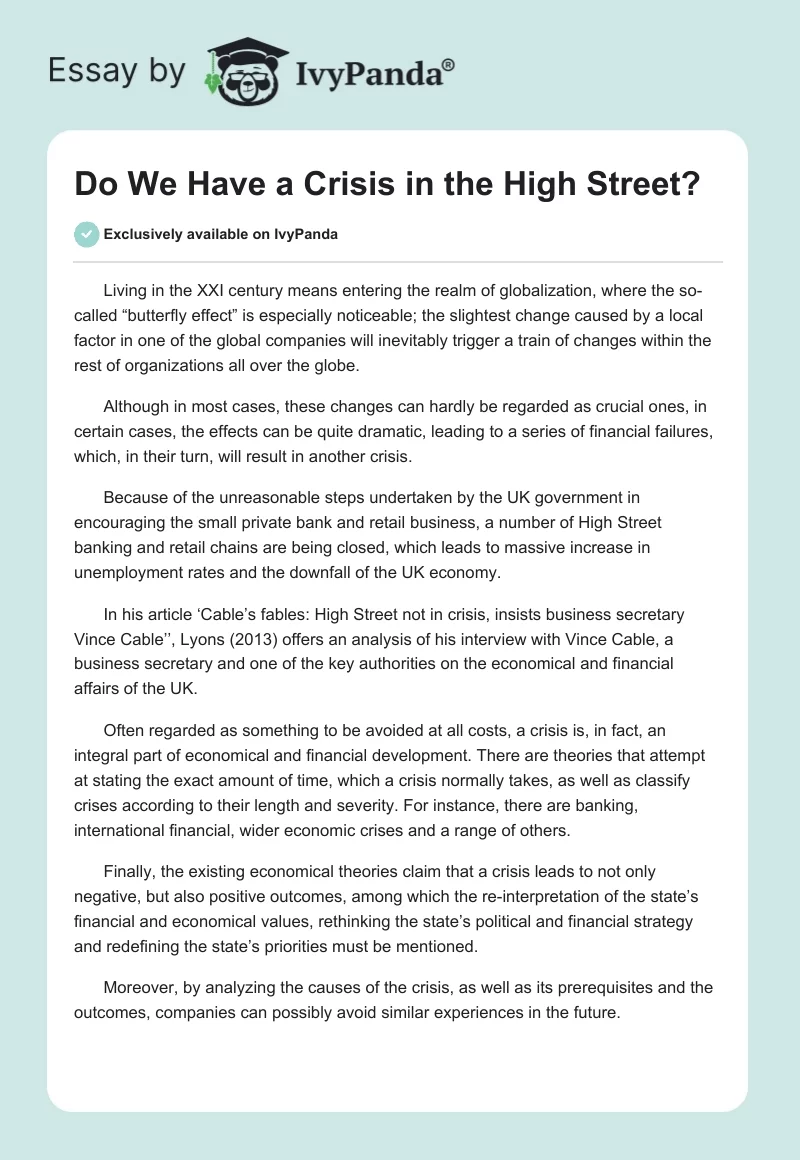 Do We Have a Crisis in the High Street?. Page 1
