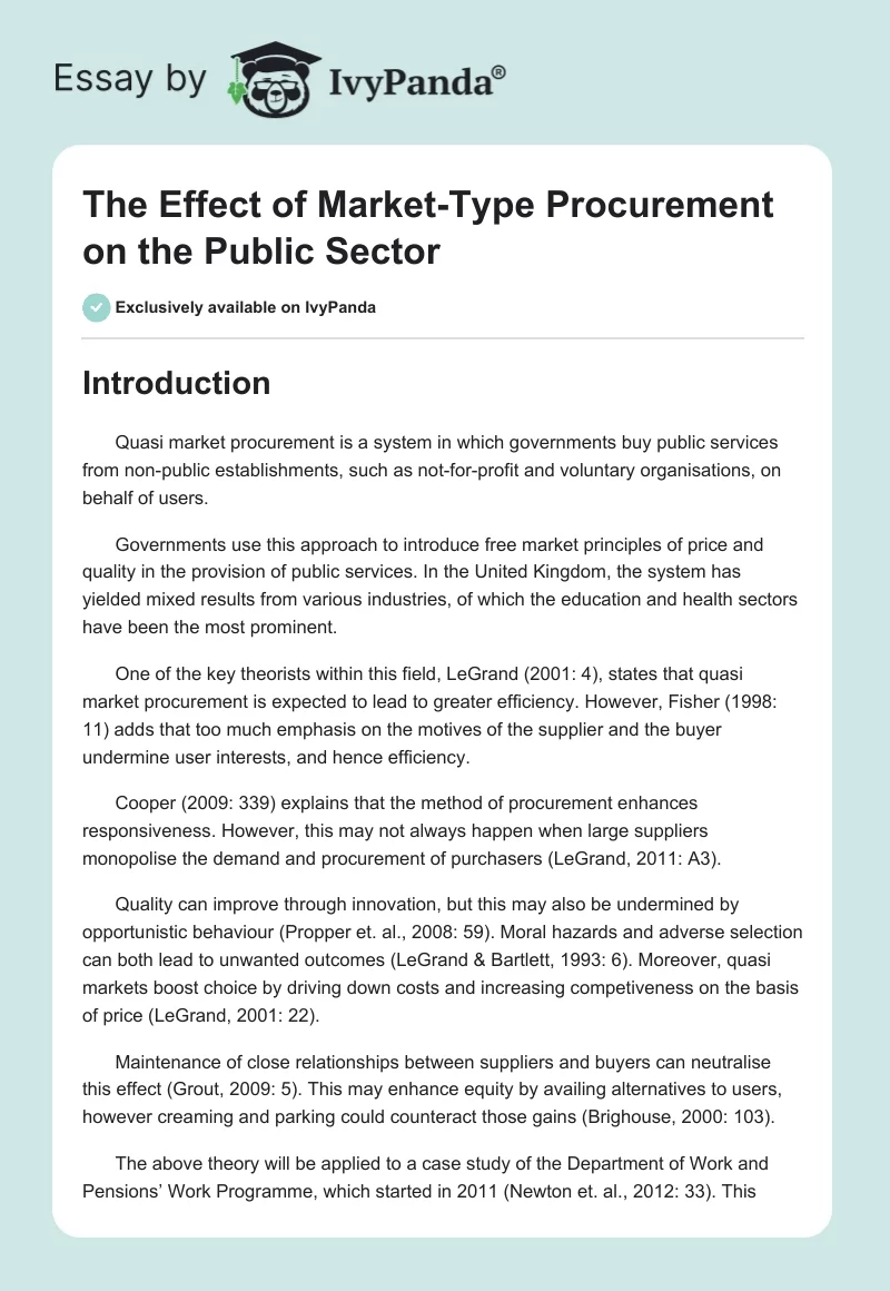 The Effect of Market-Type Procurement on the Public Sector. Page 1
