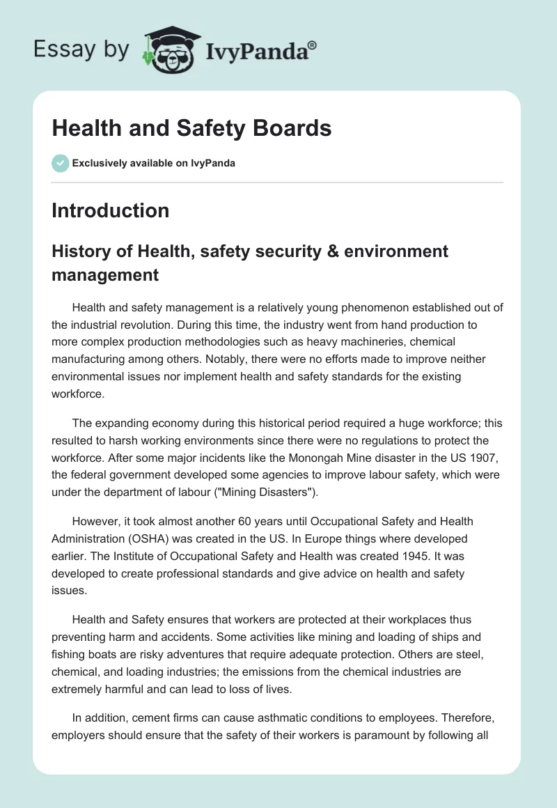 Health and Safety Boards. Page 1