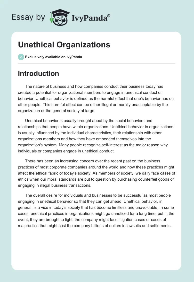 Unethical Organizations. Page 1
