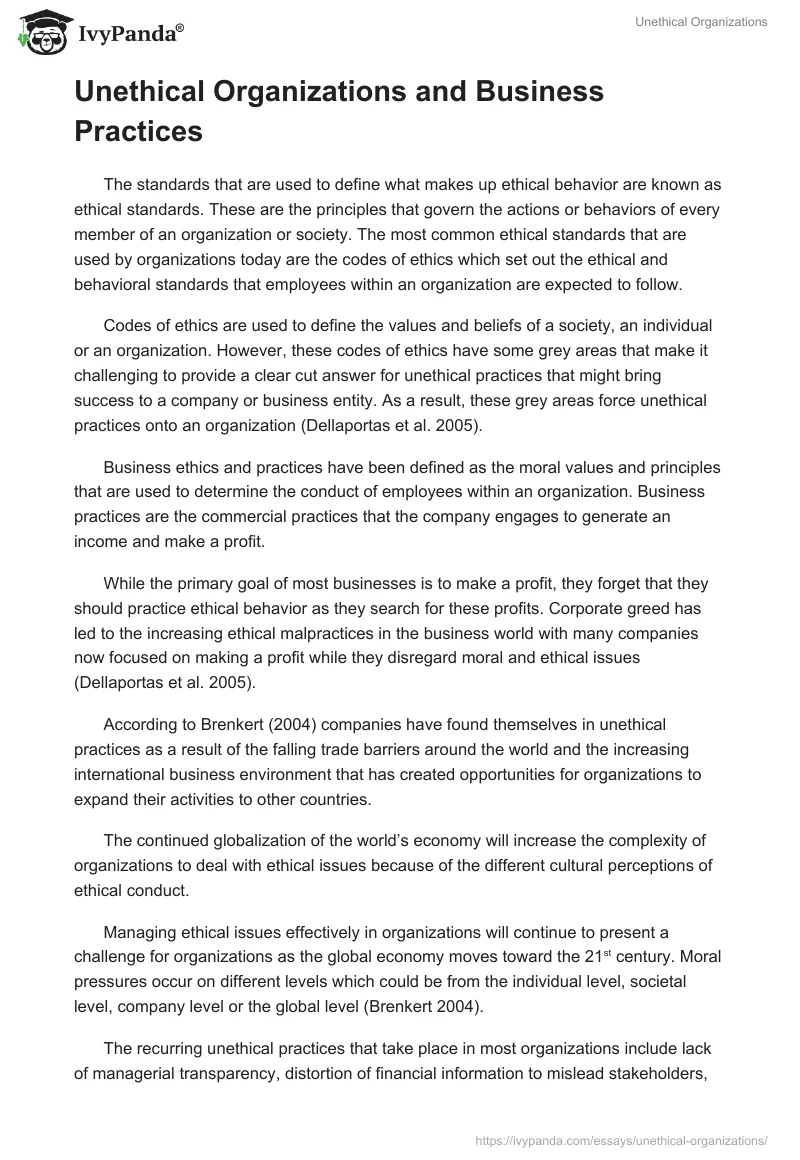 Unethical Organizations. Page 2