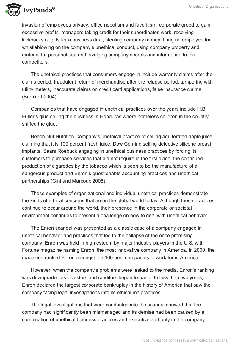 Unethical Organizations. Page 3