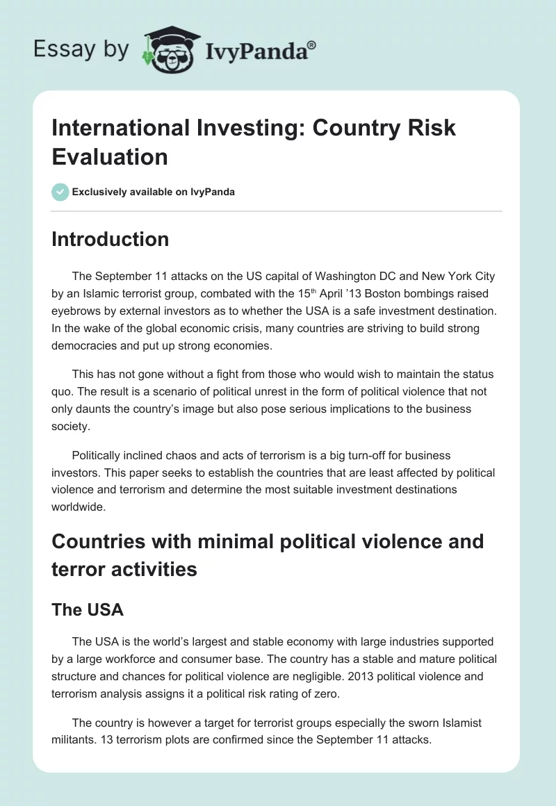 International Investing: Country Risk Evaluation. Page 1