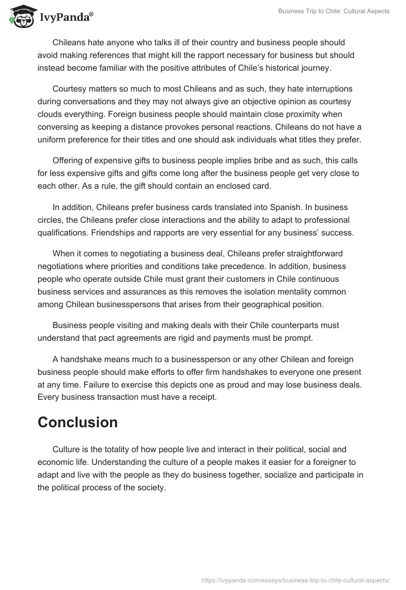 Business Trip to Chile: Cultural Aspects. Page 2