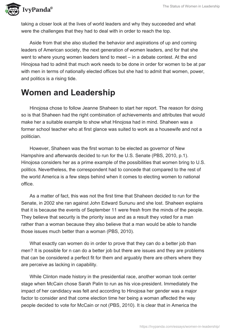 The Status of Women in Leadership. Page 2