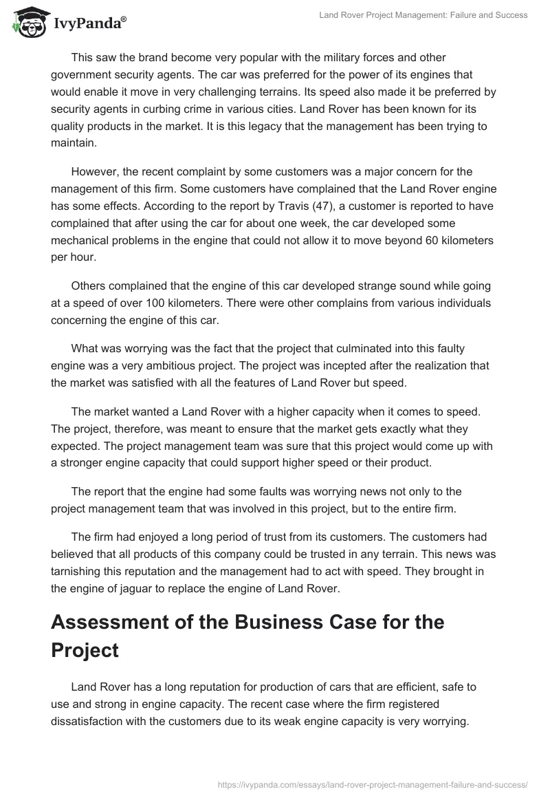 Land Rover Project Management: Failure and Success. Page 2