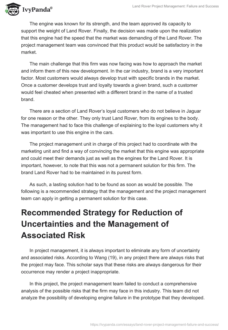 Land Rover Project Management: Failure and Success. Page 4