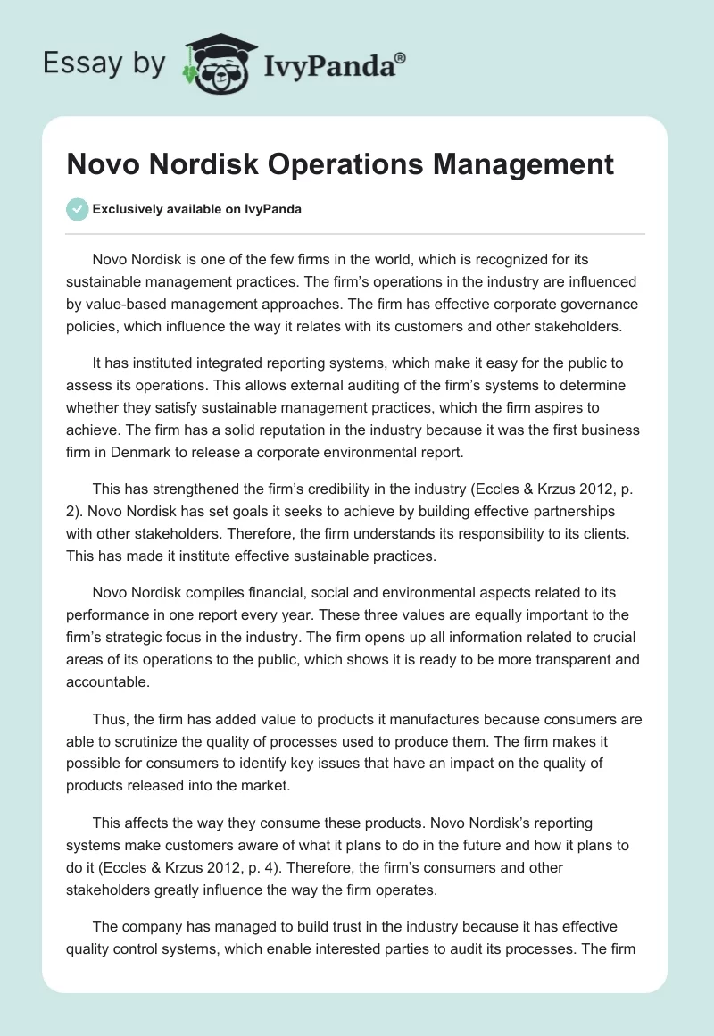 Novo Nordisk Operations Management. Page 1