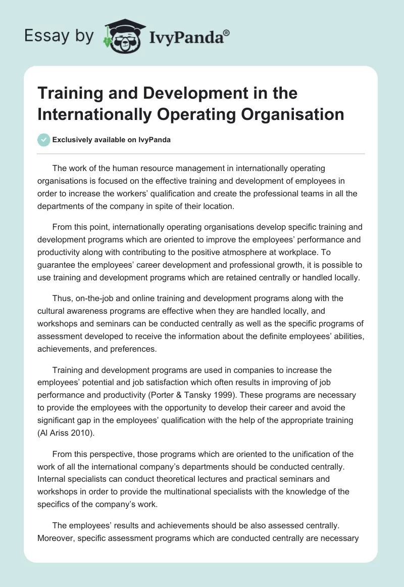 Training and Development in the Internationally Operating Organisation. Page 1