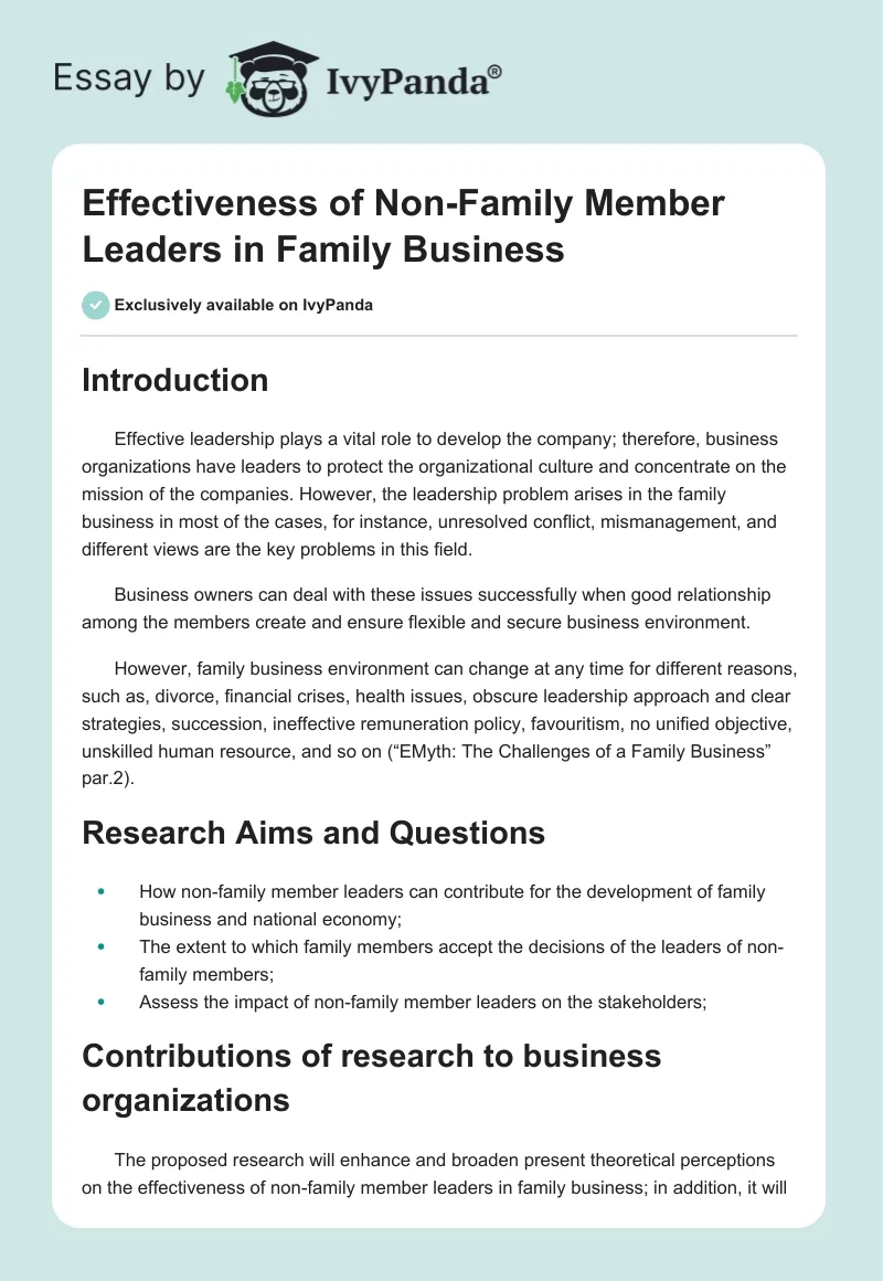 Effectiveness of Non-Family Member Leaders in Family Business. Page 1