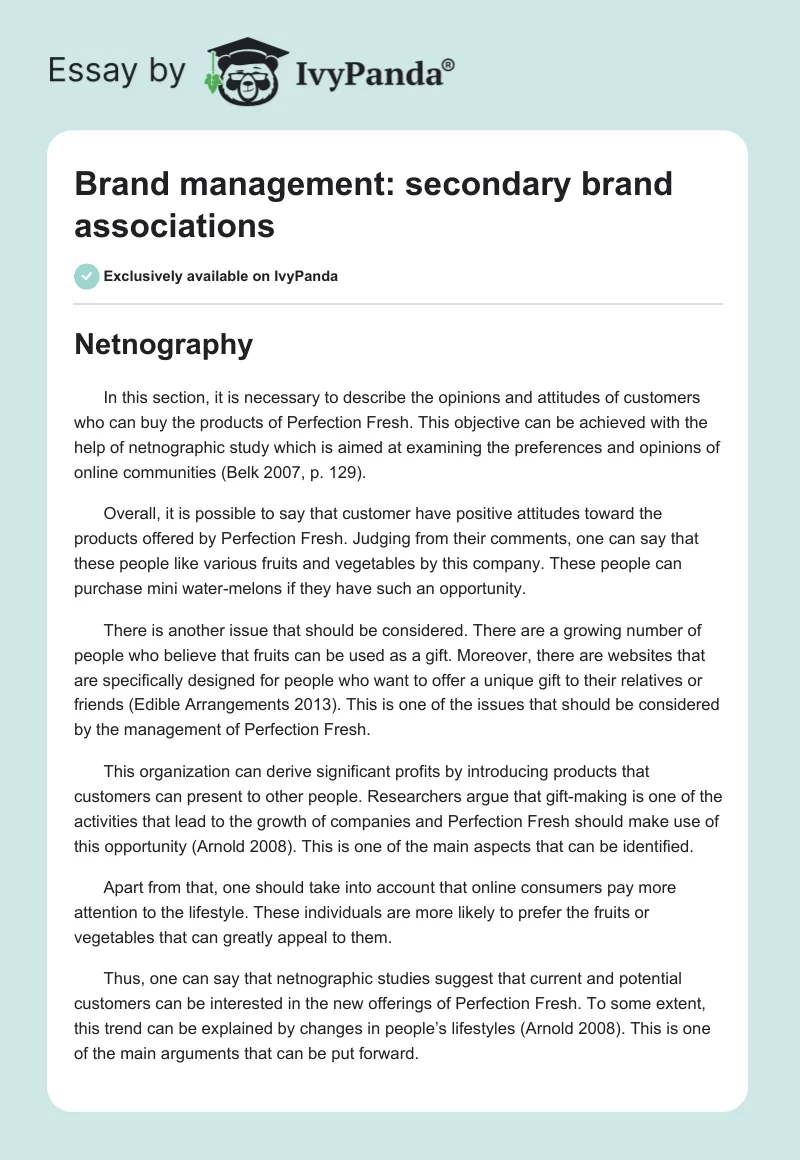 Brand Management: Secondary Brand Associations. Page 1