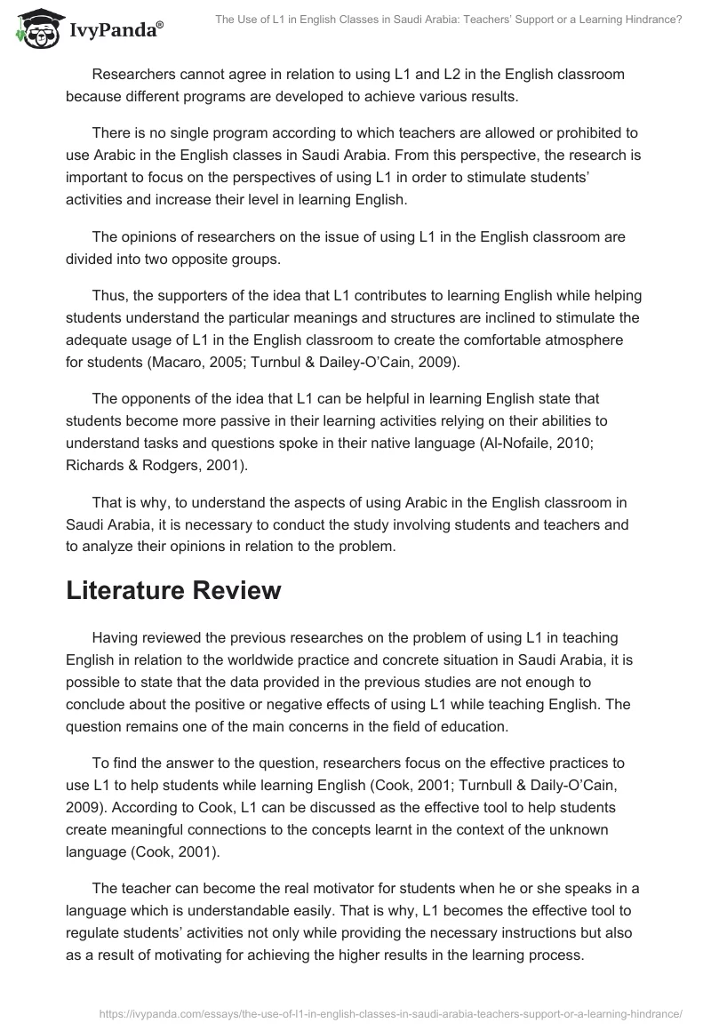 The Use of L1 in English Classes in Saudi Arabia: Teachers’ Support or a Learning Hindrance?. Page 2