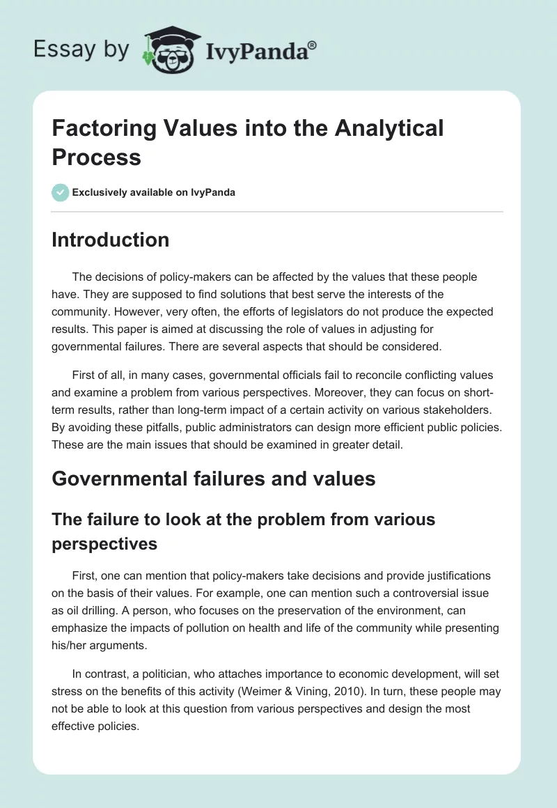 Factoring Values into the Analytical Process. Page 1