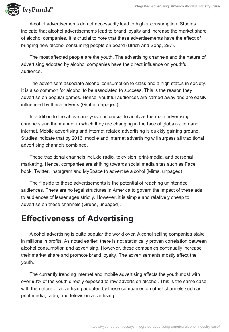 Integrated Advertising: America Alcohol Industry Case. Page 3
