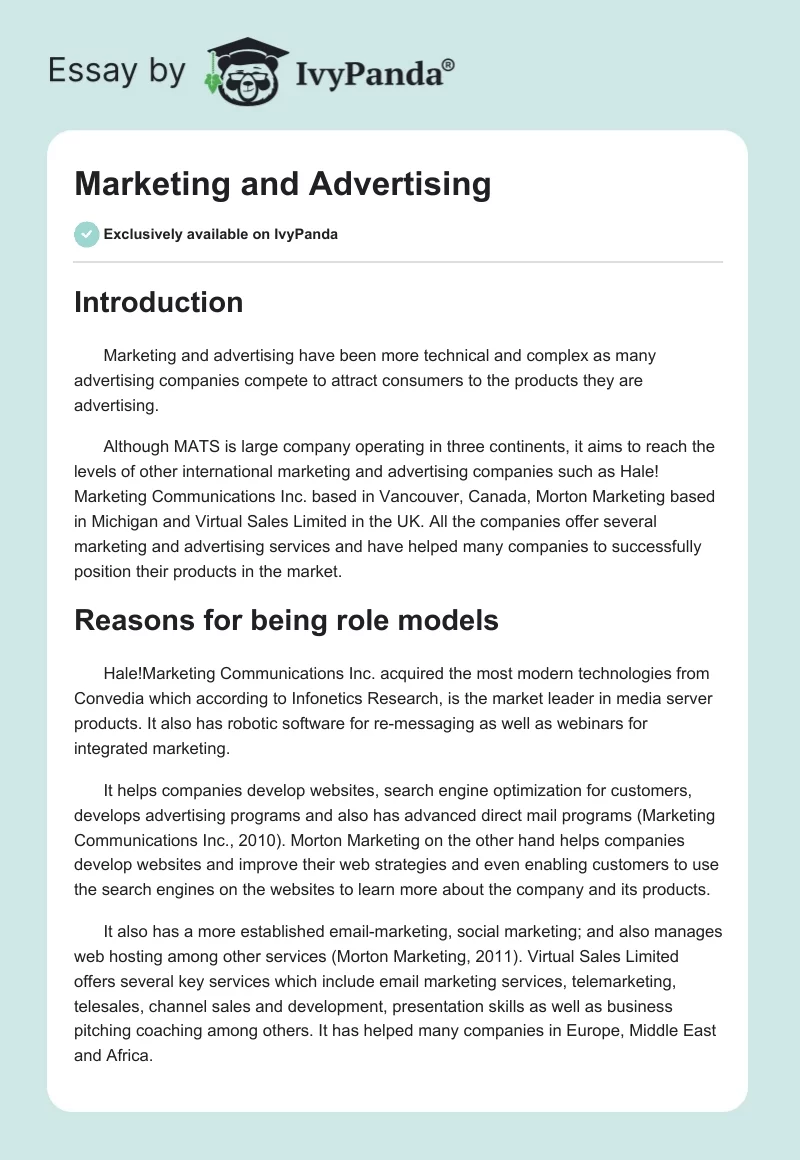 Marketing and Advertising. Page 1