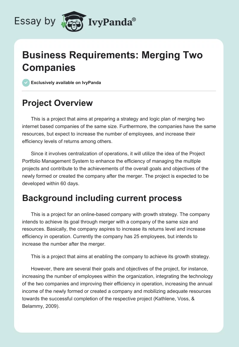 Business Requirements: Merging Two Companies. Page 1