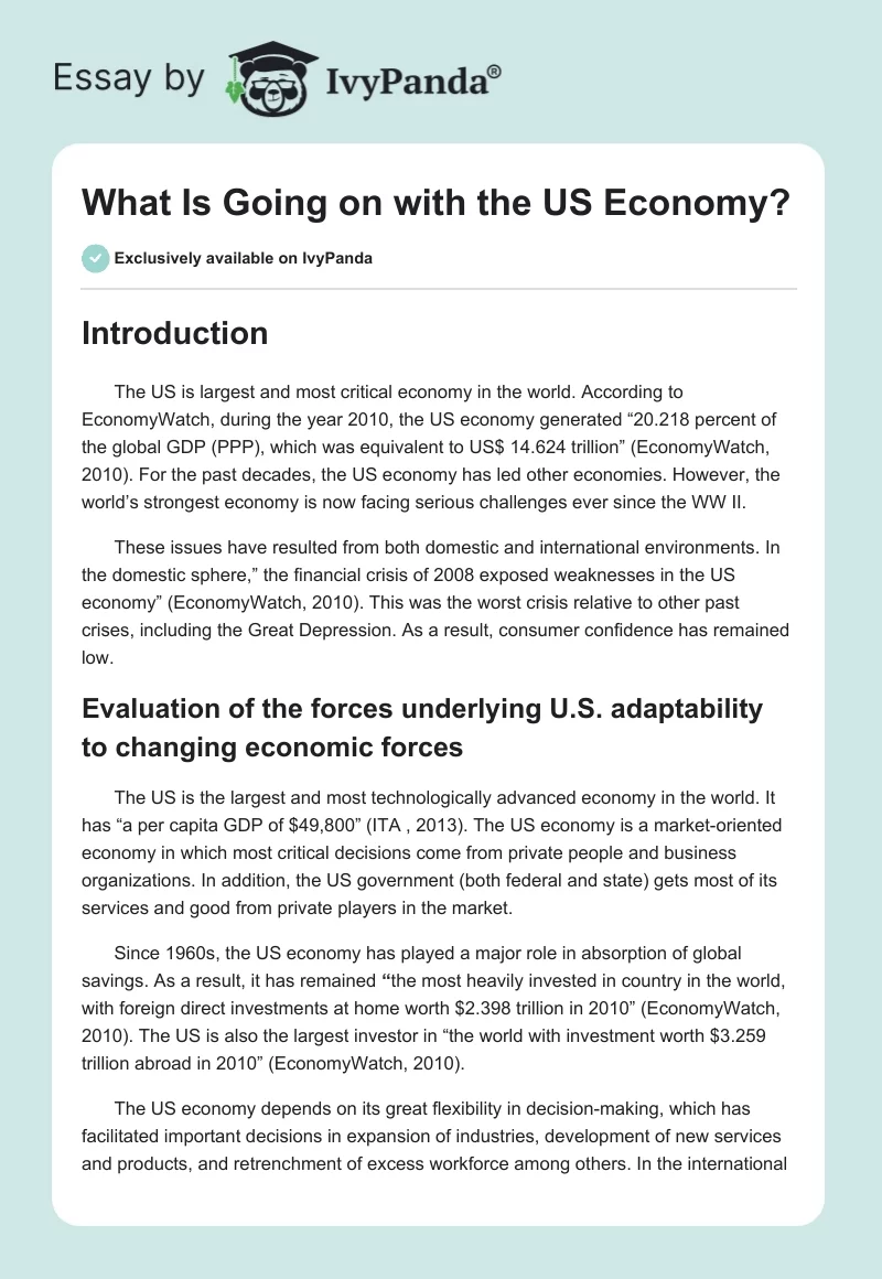 What Is Going on with the US Economy?. Page 1