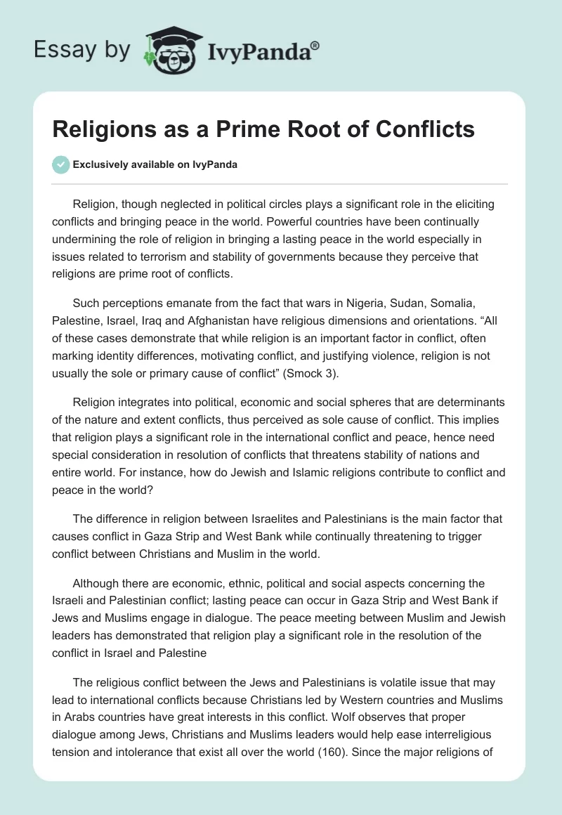 Religions as a Prime Root of Conflicts. Page 1