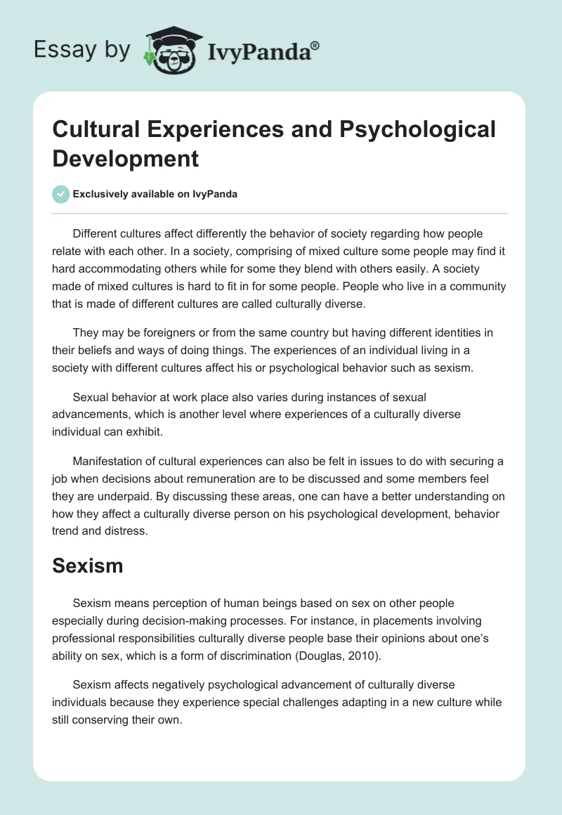 Cultural Experiences and Psychological Development. Page 1
