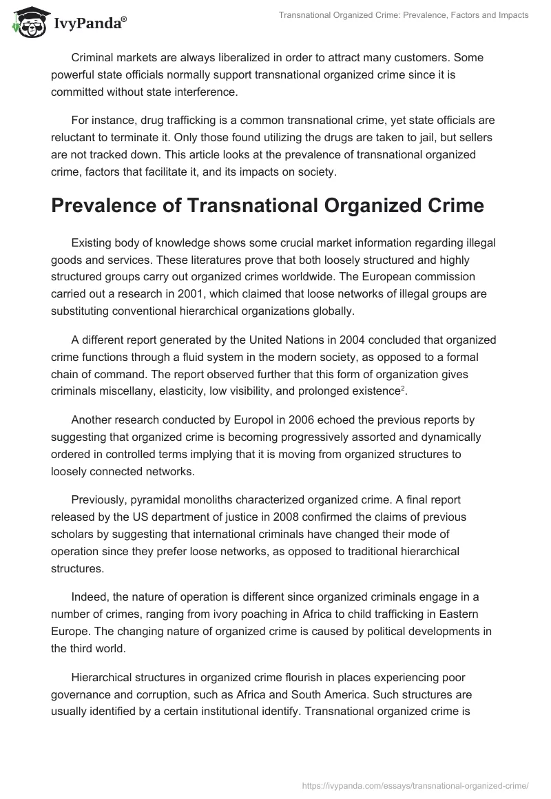 Transnational Organized Crime: Prevalence, Factors and Impacts. Page 2