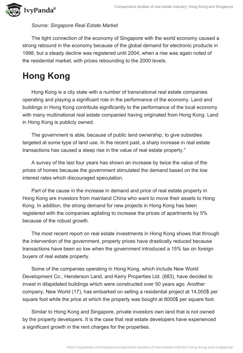 Comparative studies of real estate industry: Hong Kong and Singapore. Page 5