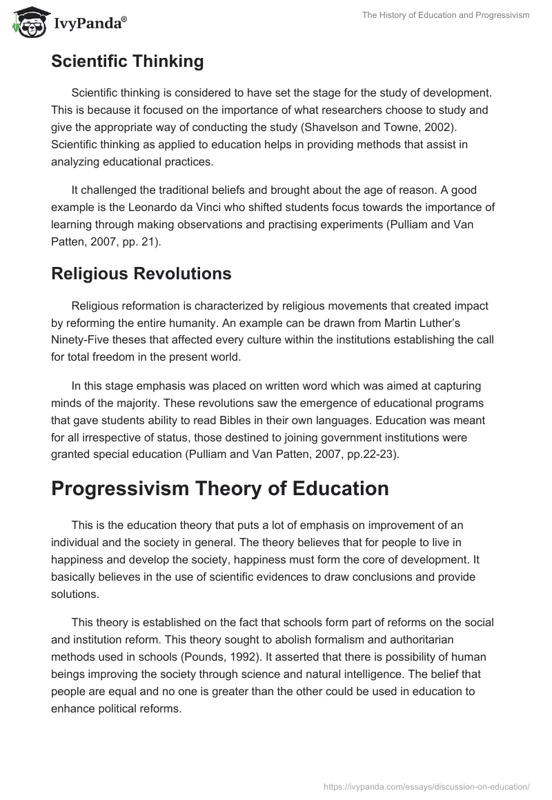 The History of Education and Progressivism. Page 2