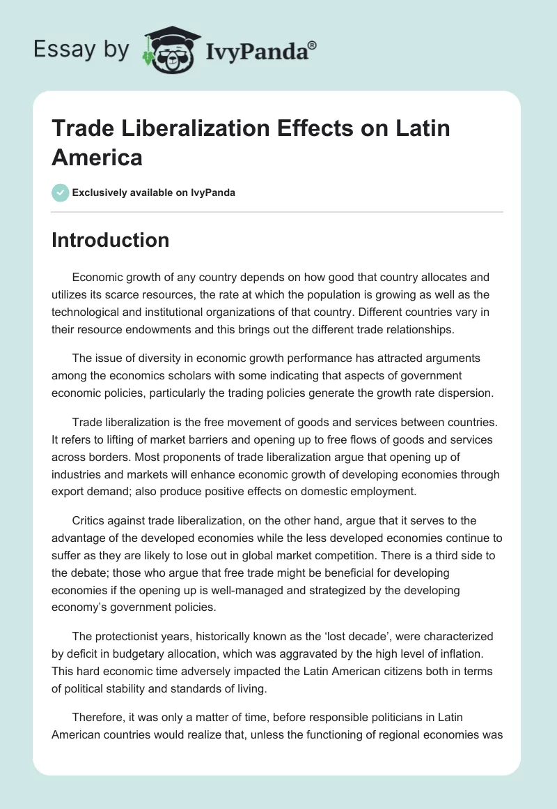 Trade Liberalization Effects on Latin America. Page 1