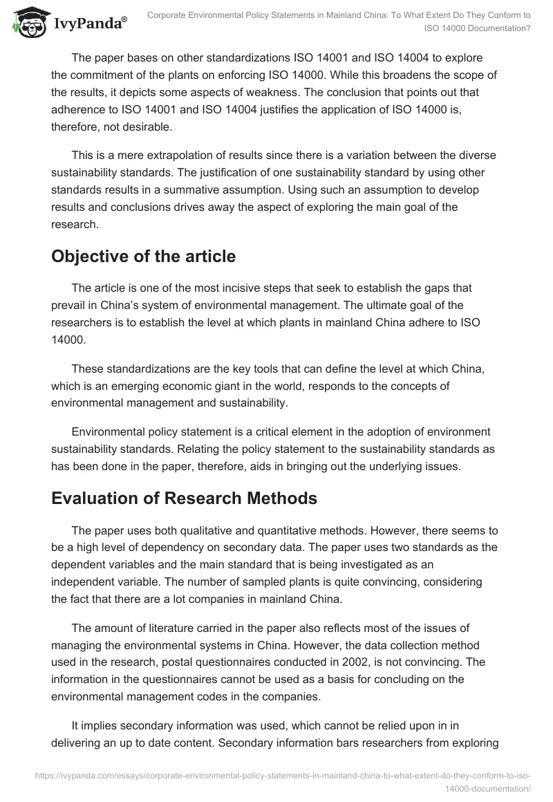 Corporate Environmental Policy Statements in Mainland China: To What Extent Do They Conform to ISO 14000 Documentation?. Page 3