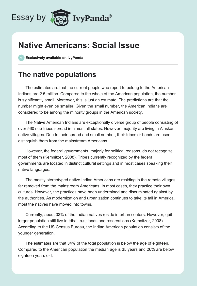 Native Americans: Social Issue. Page 1