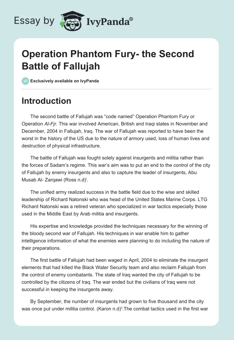 Operation Phantom Fury- the Second Battle of Fallujah. Page 1