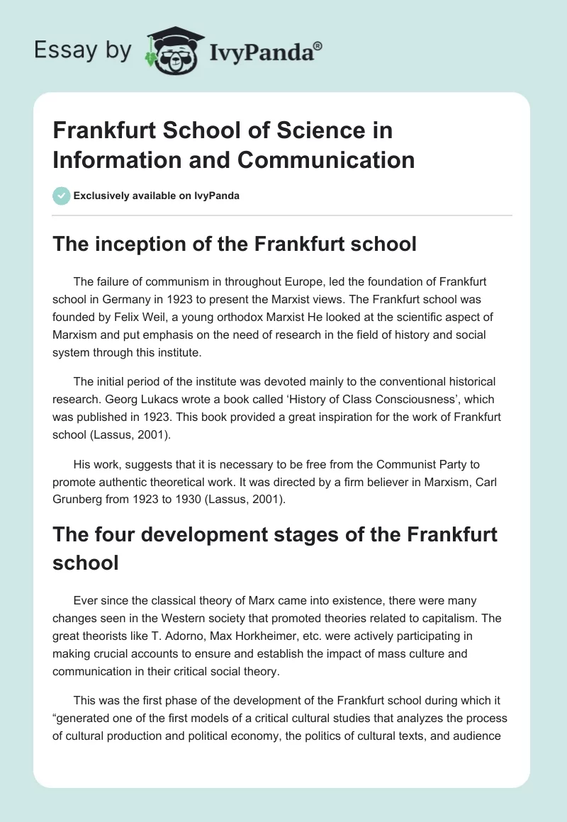 Frankfurt School of Science in Information and Communication. Page 1