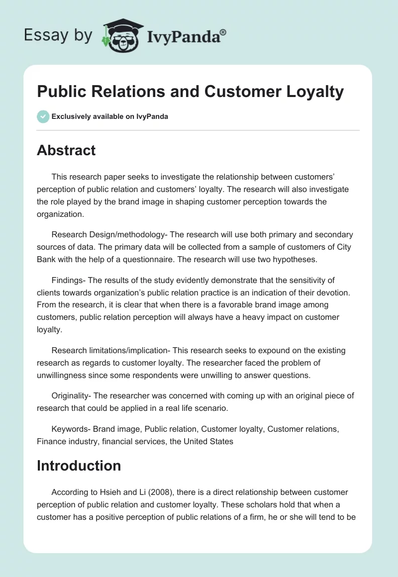 Public Relations and Customer Loyalty. Page 1