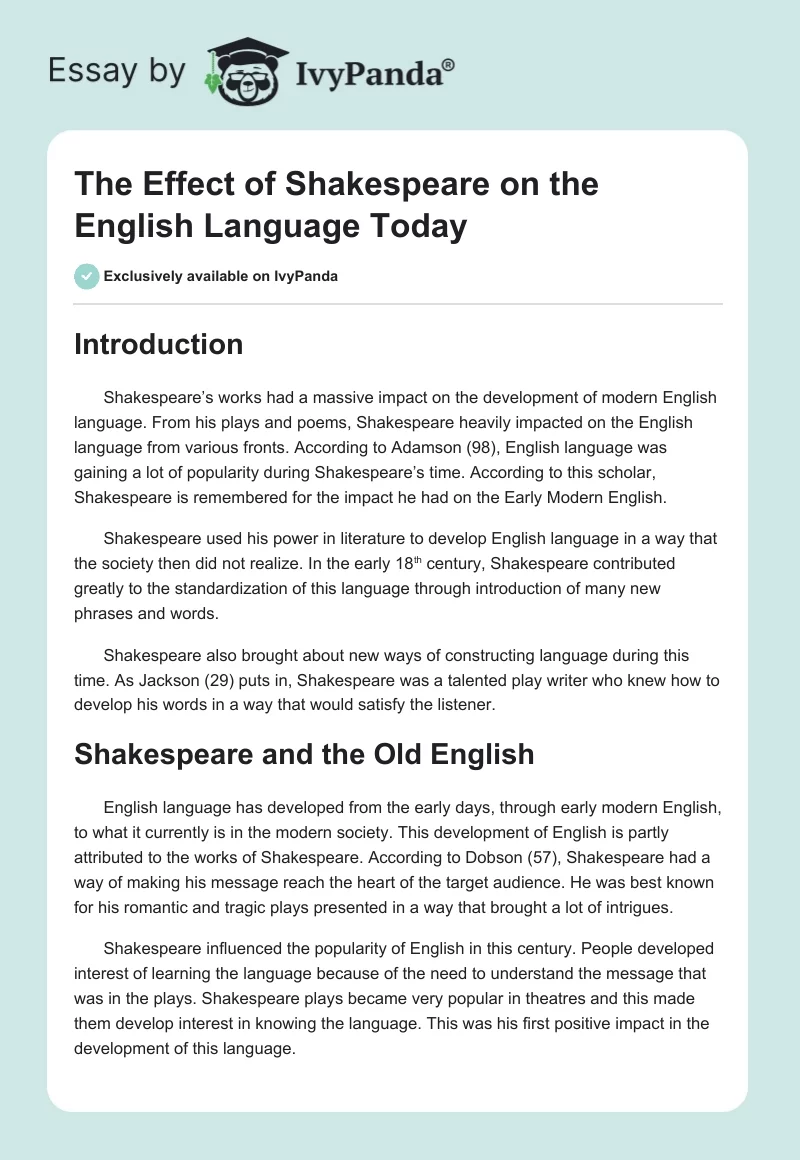 The Effect of Shakespeare on the English Language Today. Page 1