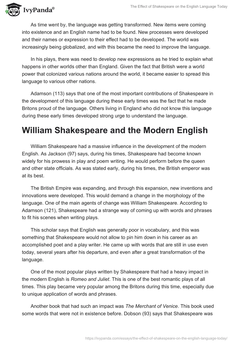 The Effect of Shakespeare on the English Language Today. Page 2
