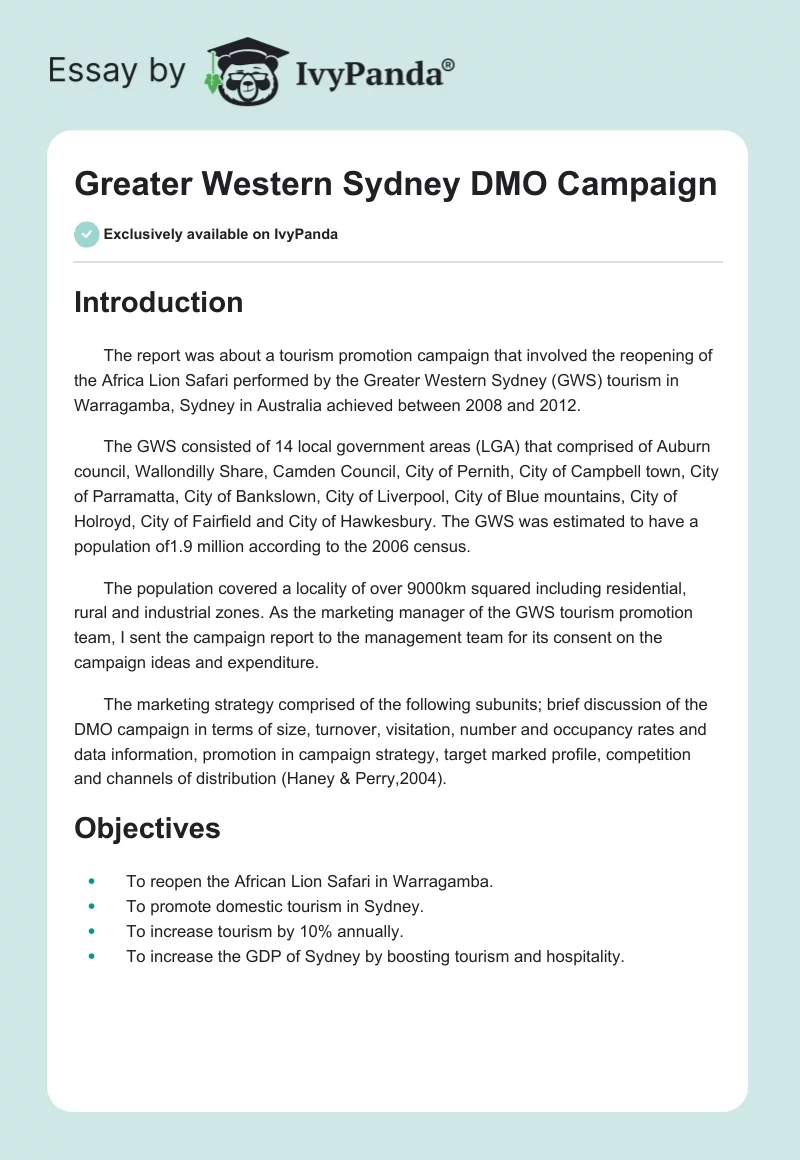 Greater Western Sydney DMO Campaign. Page 1