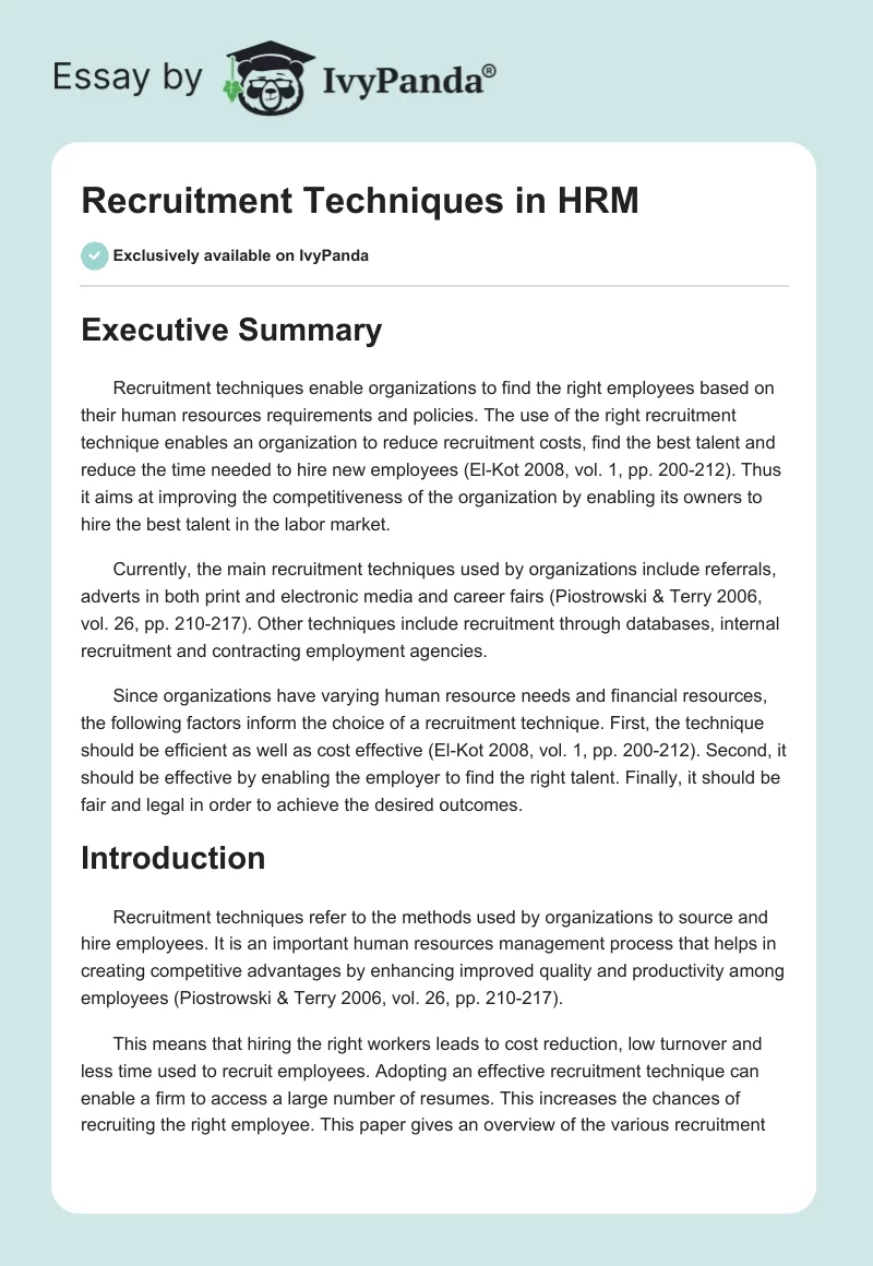 Recruitment Techniques in HRM. Page 1