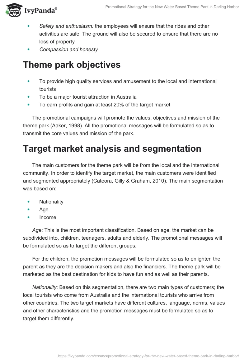 Promotional Strategy for the New Water Based Theme Park in Darling Harbor. Page 2