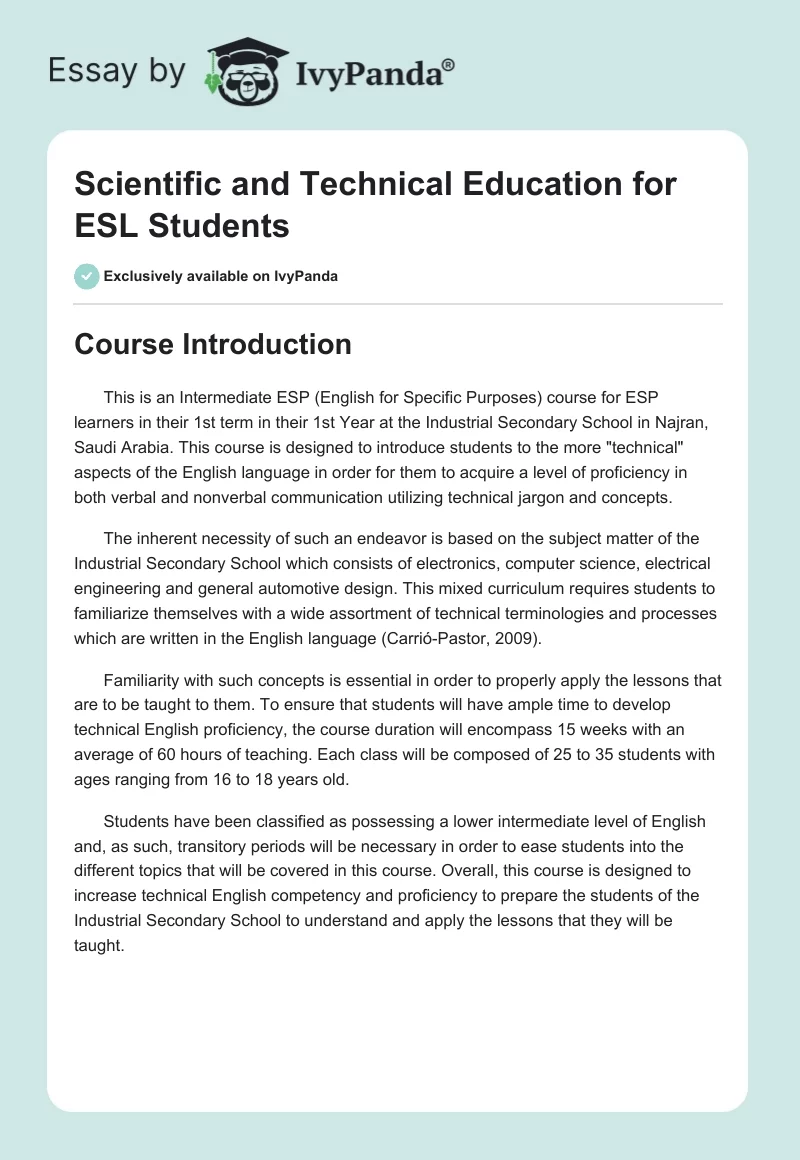 Scientific and Technical Education for ESL Students. Page 1