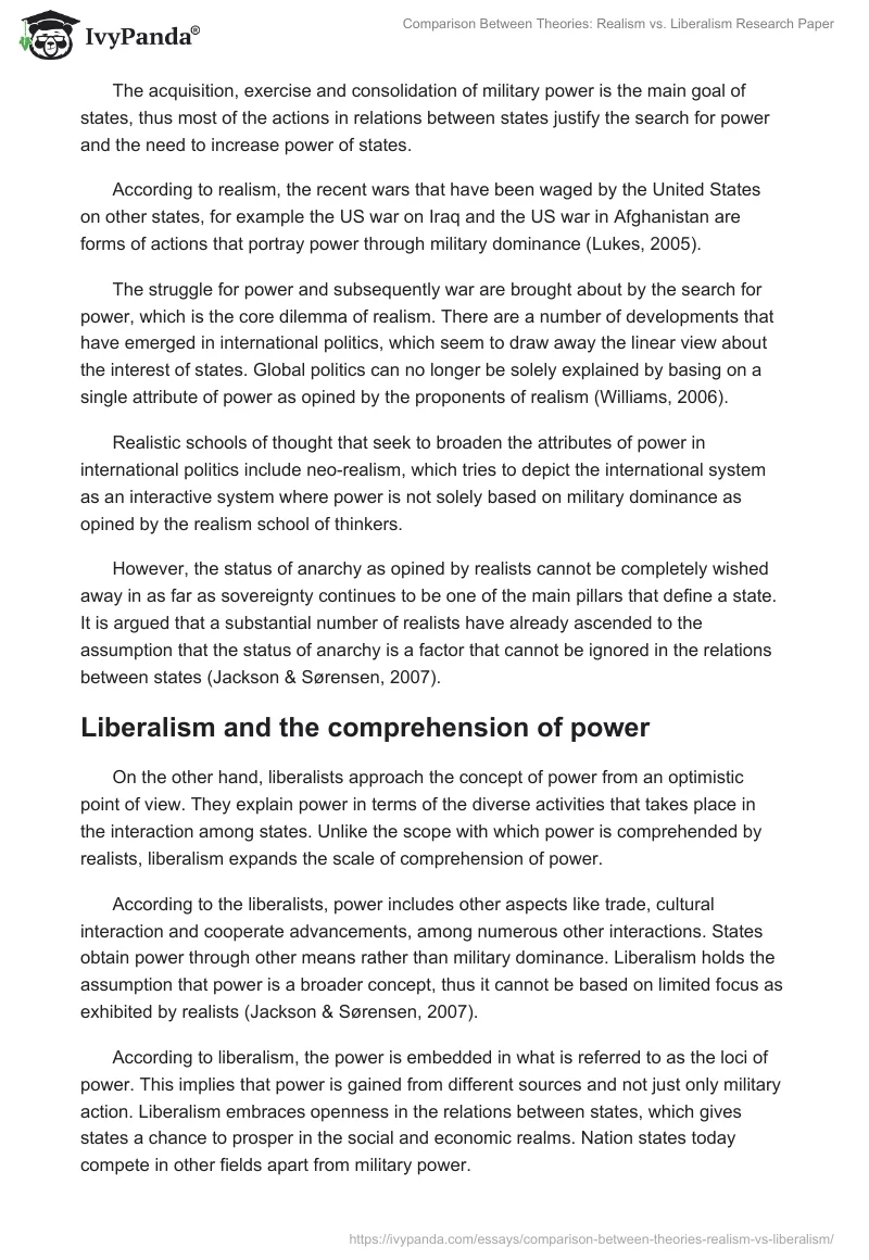 Comparison Between Theories: Realism vs. Liberalism Research Paper. Page 3