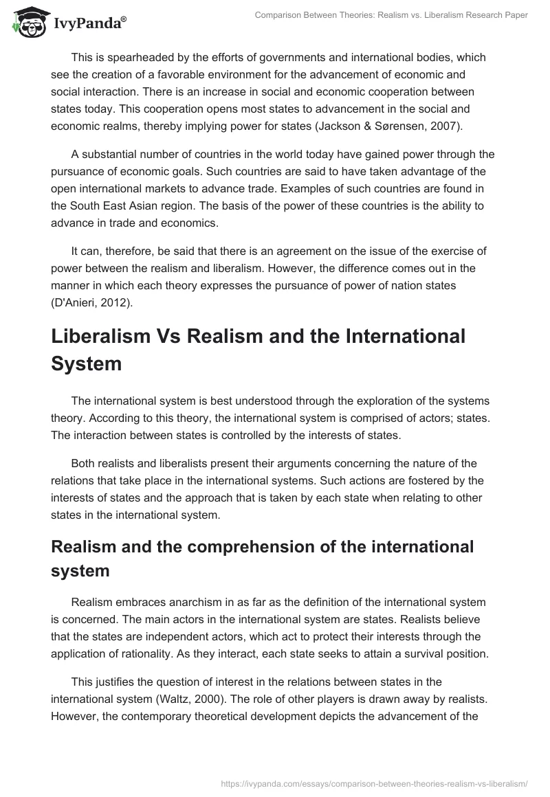 Comparison Between Theories: Realism vs. Liberalism Research Paper. Page 4