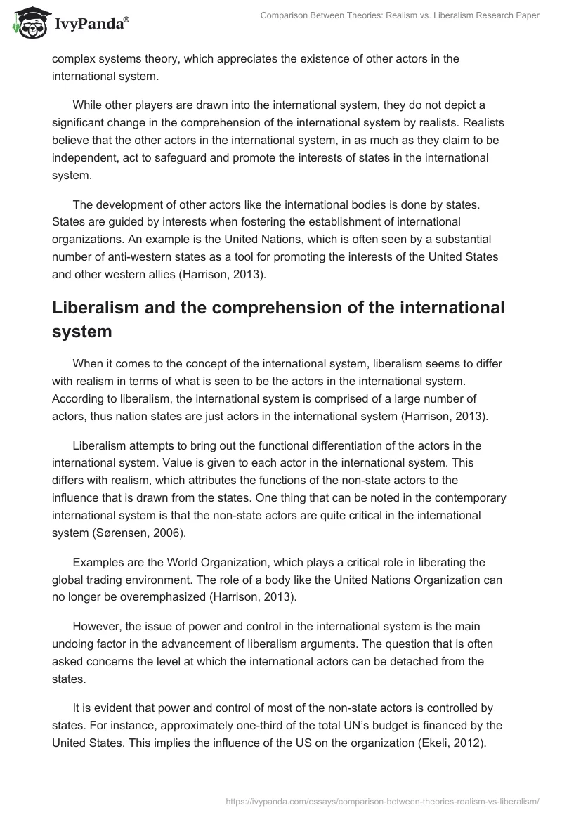 Comparison Between Theories: Realism vs. Liberalism Research Paper. Page 5